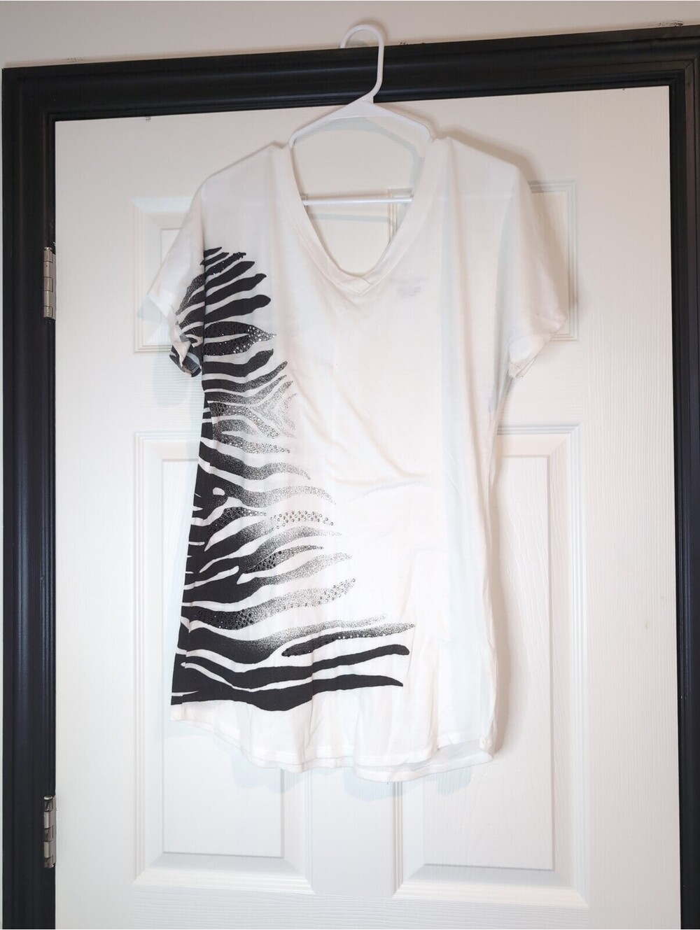 Medium Y2k Black Rhinestone Zebra Print top
